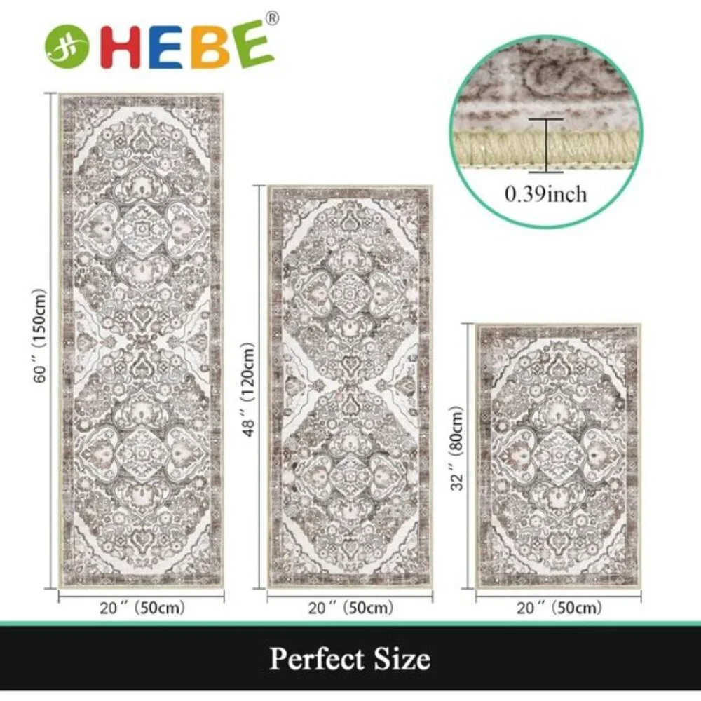 New Set of 3 Farmhouse Kitchen Area Rug, Non-Slip, Washable Runner Mats